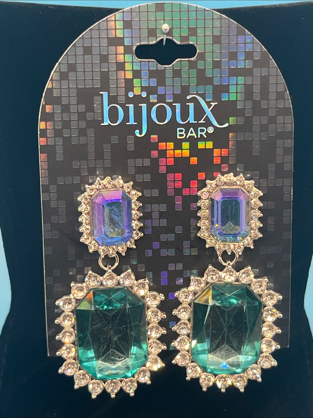 Bijoux Bar Emerald and Purple Crystal Drop Earrings